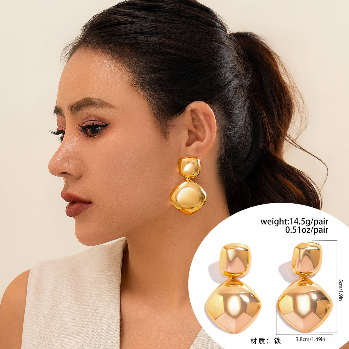 Wholesale Metal Glossy Water Drop Peas Earrings Love Hearts Heart Earrings ACC-ES-KunJuan003