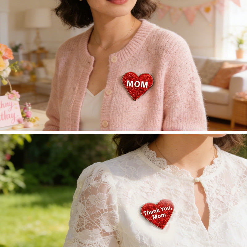 Wholesale Mother' s Day Brooch — Gift for Mom: Red Heart Pin