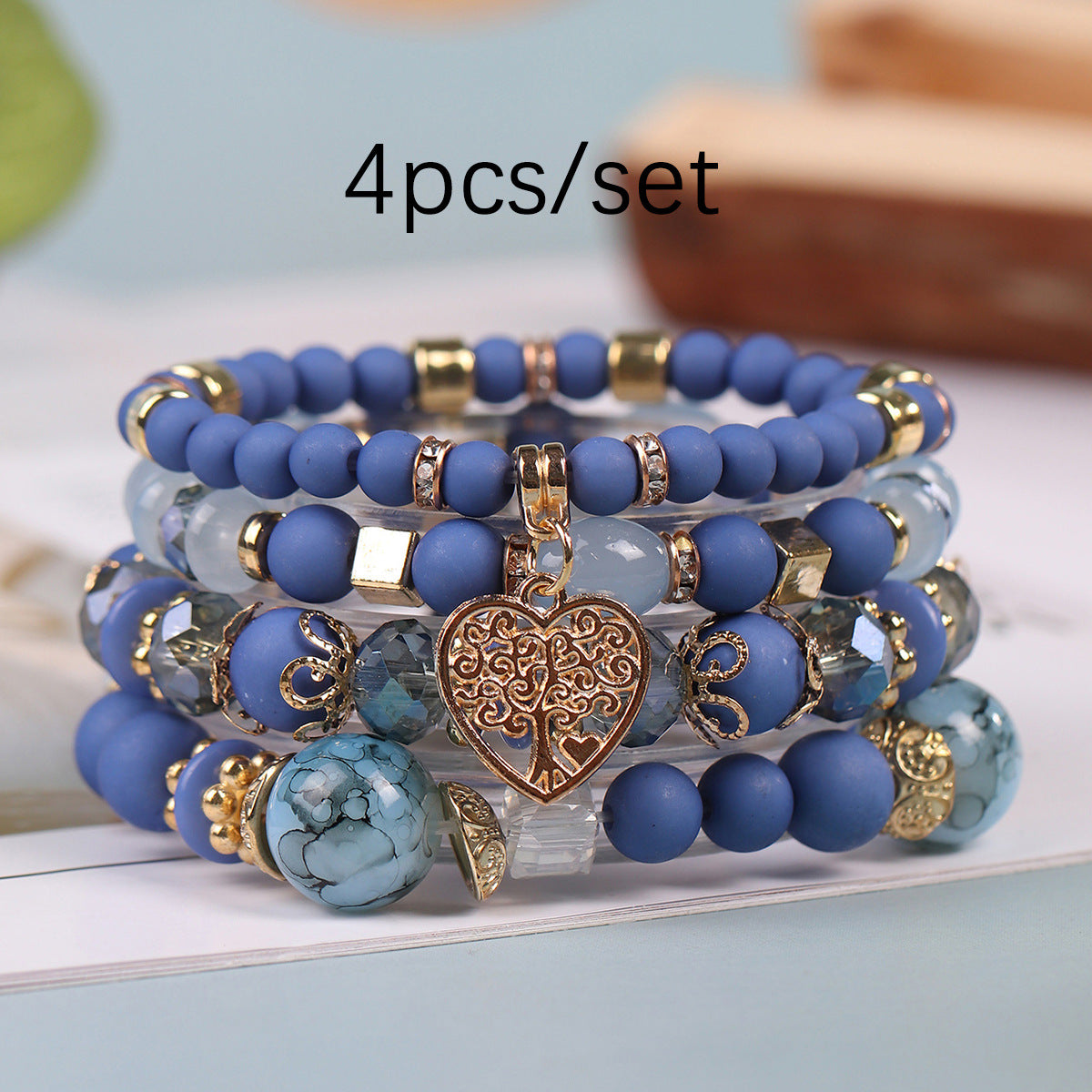 Wholesale Coffee Glass Bead Bohemian Bracelet Set Heart Pendant Tassel Jewelry