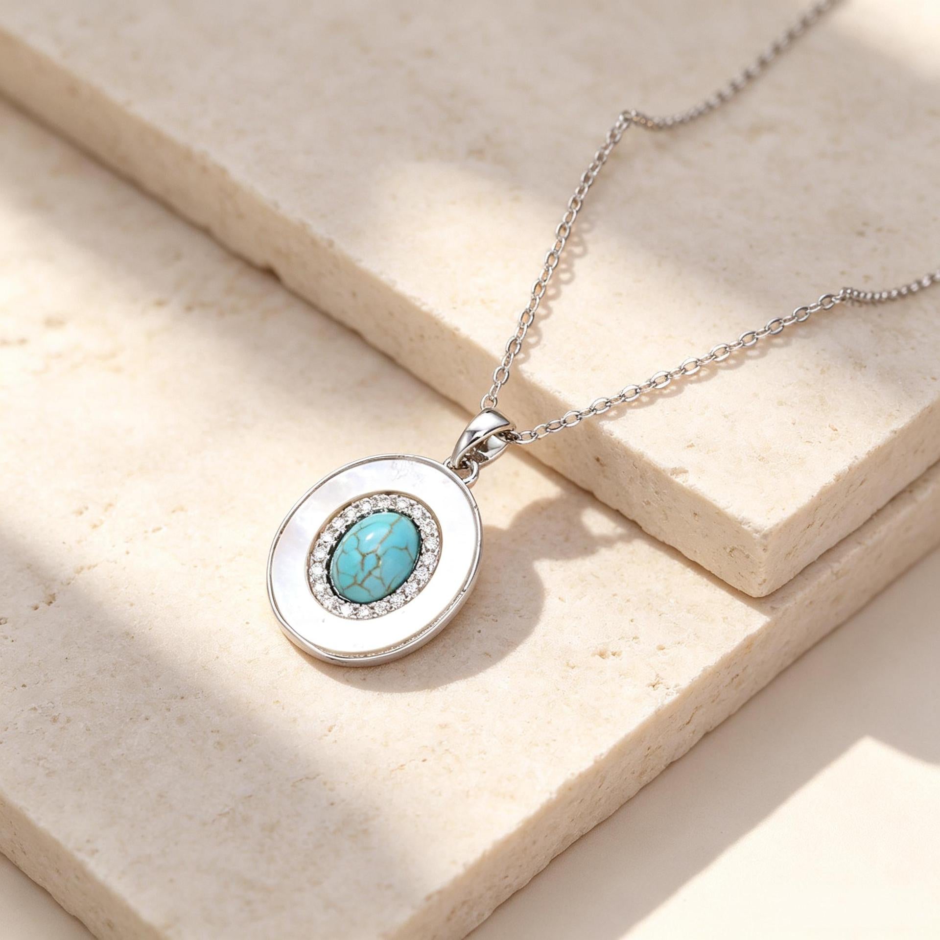 Wholesale Titanium Steel Turquoise Oval Gemstone Necklace Layered Fashion Jewelry Accessory Stylish Gift For Resale