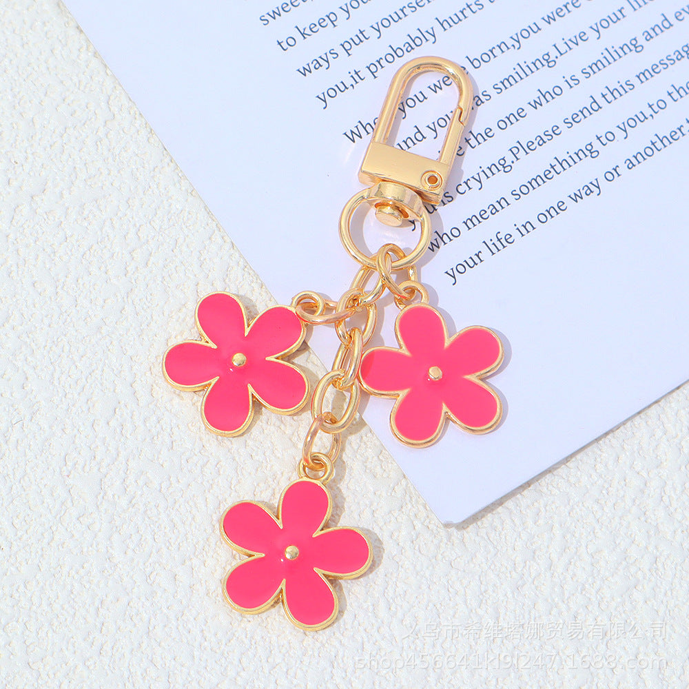 Wholesale Zinc Alloy Oil Dripping Flower Keychain Double-Sided Pendant Bag Charm