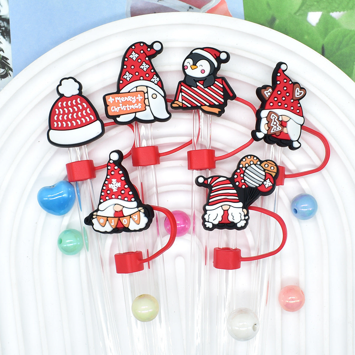 Wholesale Random 100pcs Christmas 10mm PVC Soft Straw Tube Cap ACC-SCR-RYY077