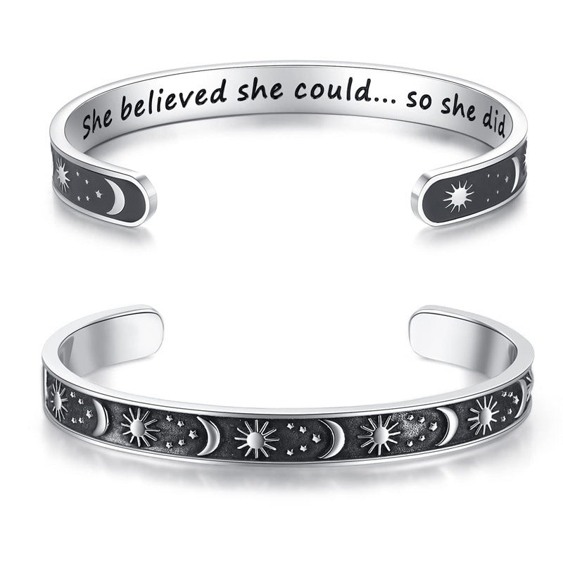 Wholesale stainless steel laser lettering open bracelet