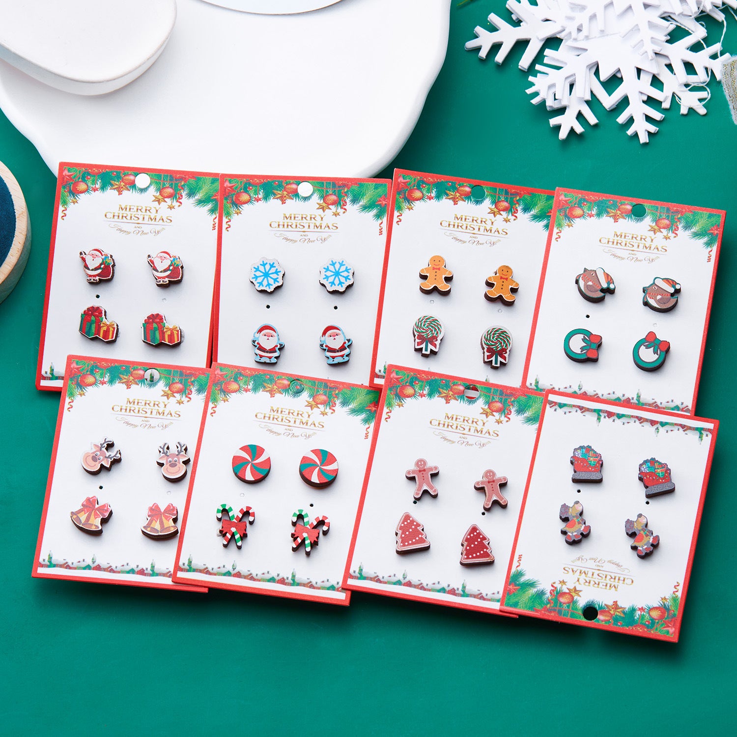 Wholesale Christmas Snowman Snowflake Wood Earrings Set ACC-ES-YingHao001