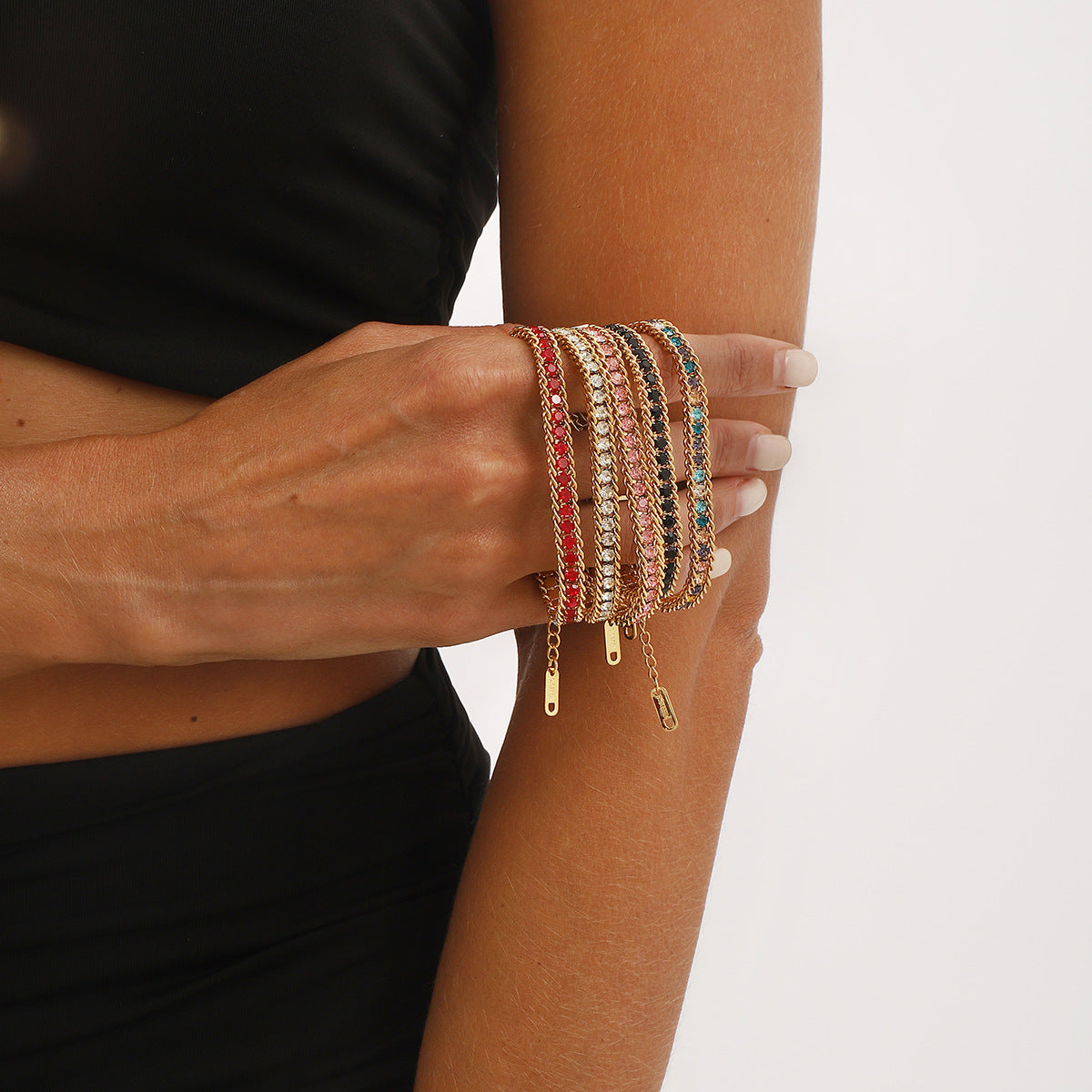 Wholesale Temperament Stacking Style Colored Zircon Bracelet Stainless Steel