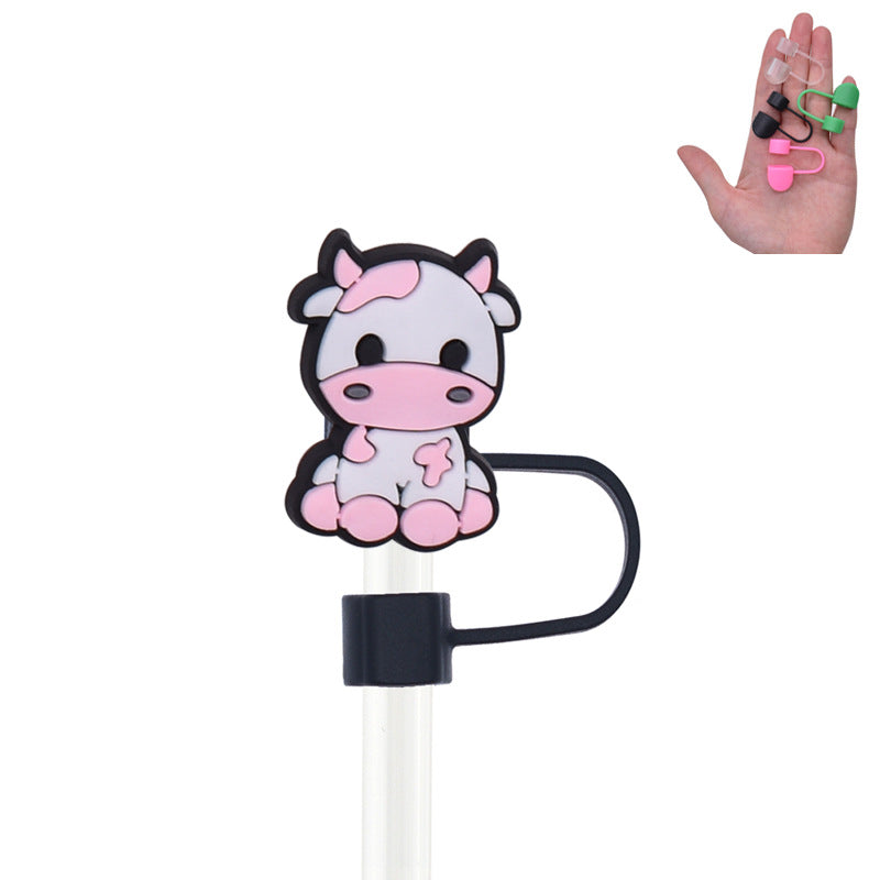 Wholesale Random 100pcs Cute Cow PVC Soft Straw Tube Cap