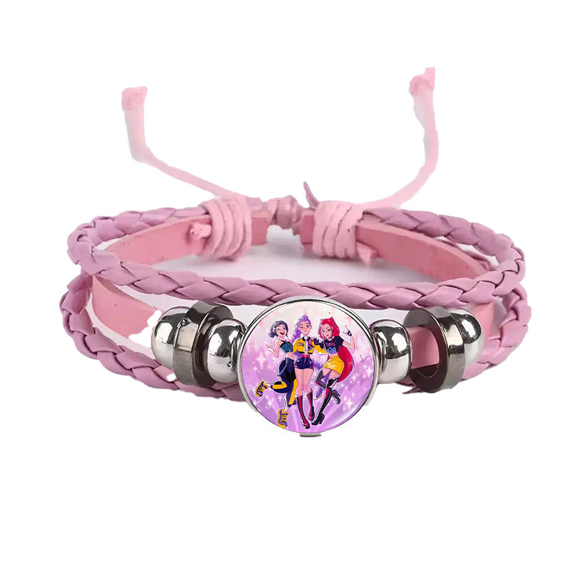 Wholesale Demon Hunters Time Gem Bracelet Couple Leather Braided Black Bracelet kpop