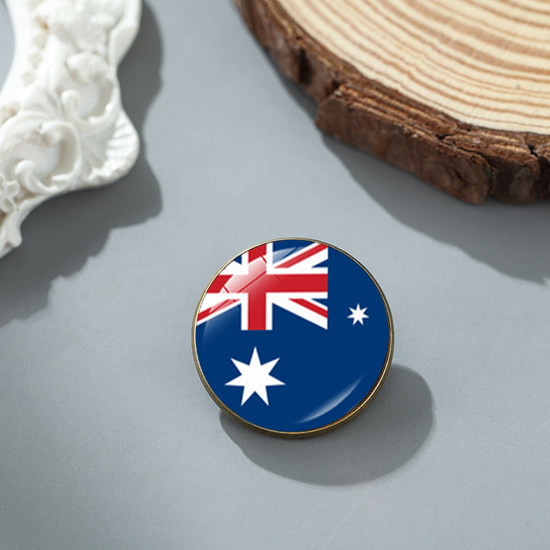 Wholesale National flag round time gem alloy brooch badge chest buckle