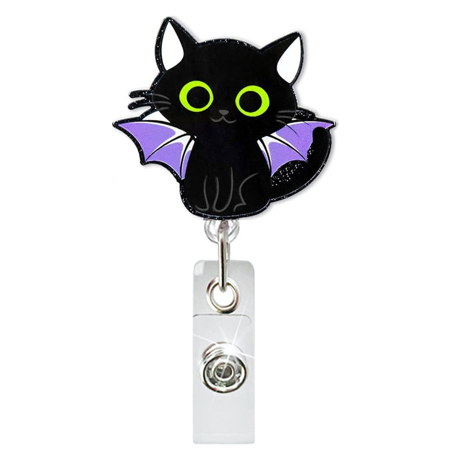 Wholesale  Skull Black Cat Retractable Badge Reel with Glitter Acrylic,  Resale Accessory