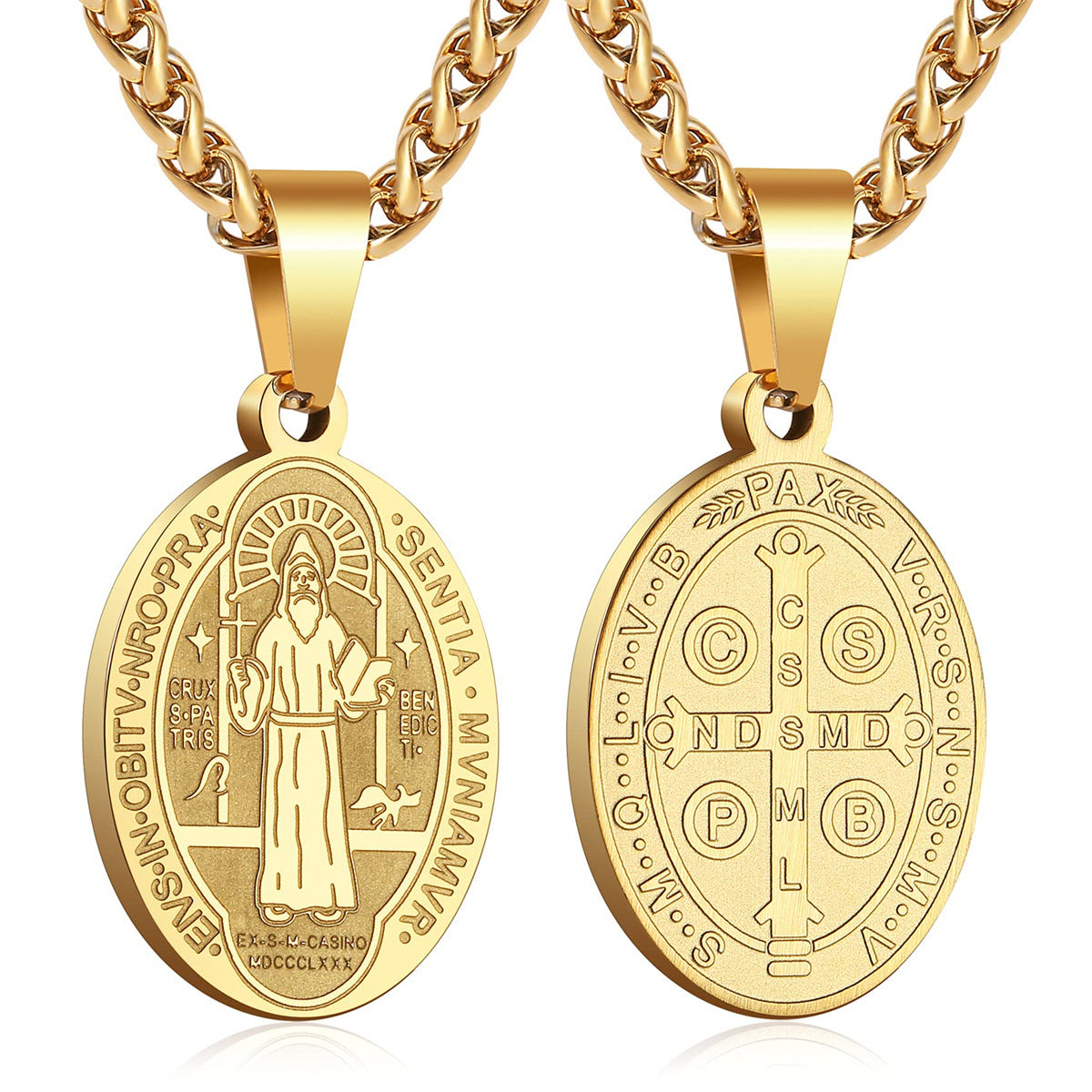Wholesale double-sided portrait medal cross stainless steel pendant necklace