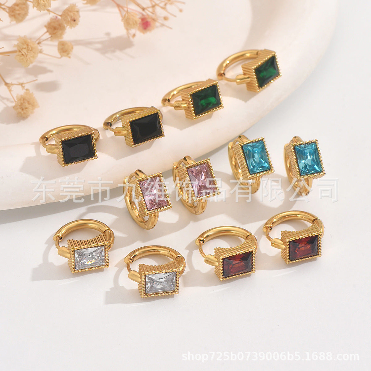 Wholesale stainless steel earrings vintage emerald diamond earrings