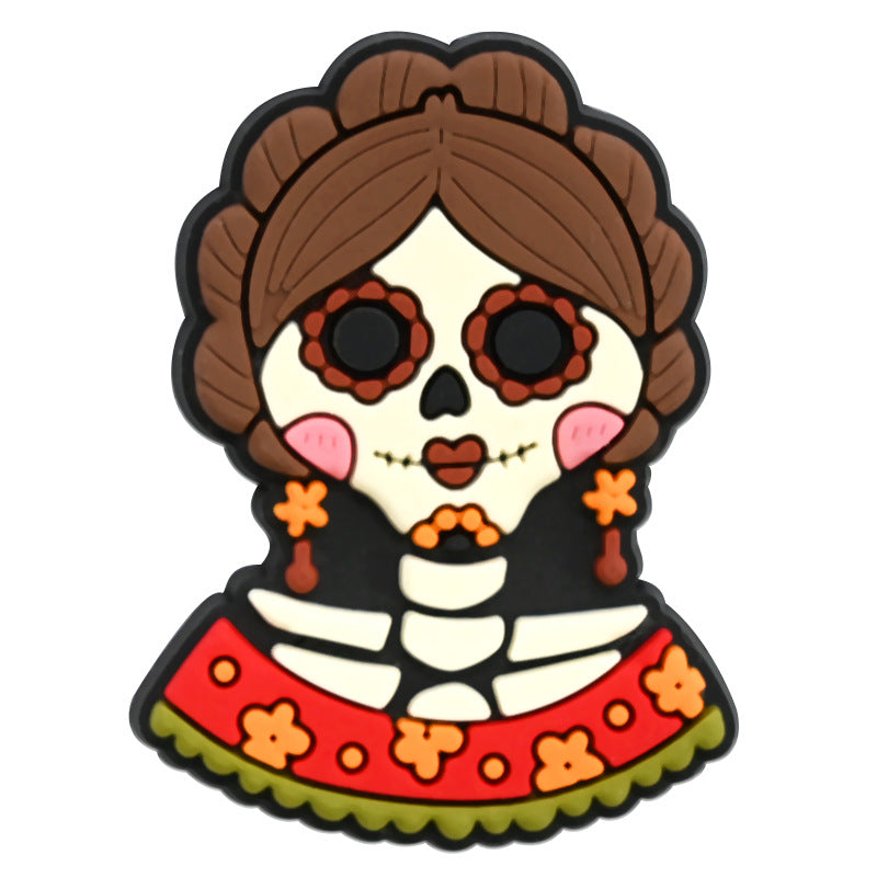 Wholesale Random 100pcs Day of The Dead PVC Soft Rubber Shoe Buckle Decoration ACC-SC-RYY075