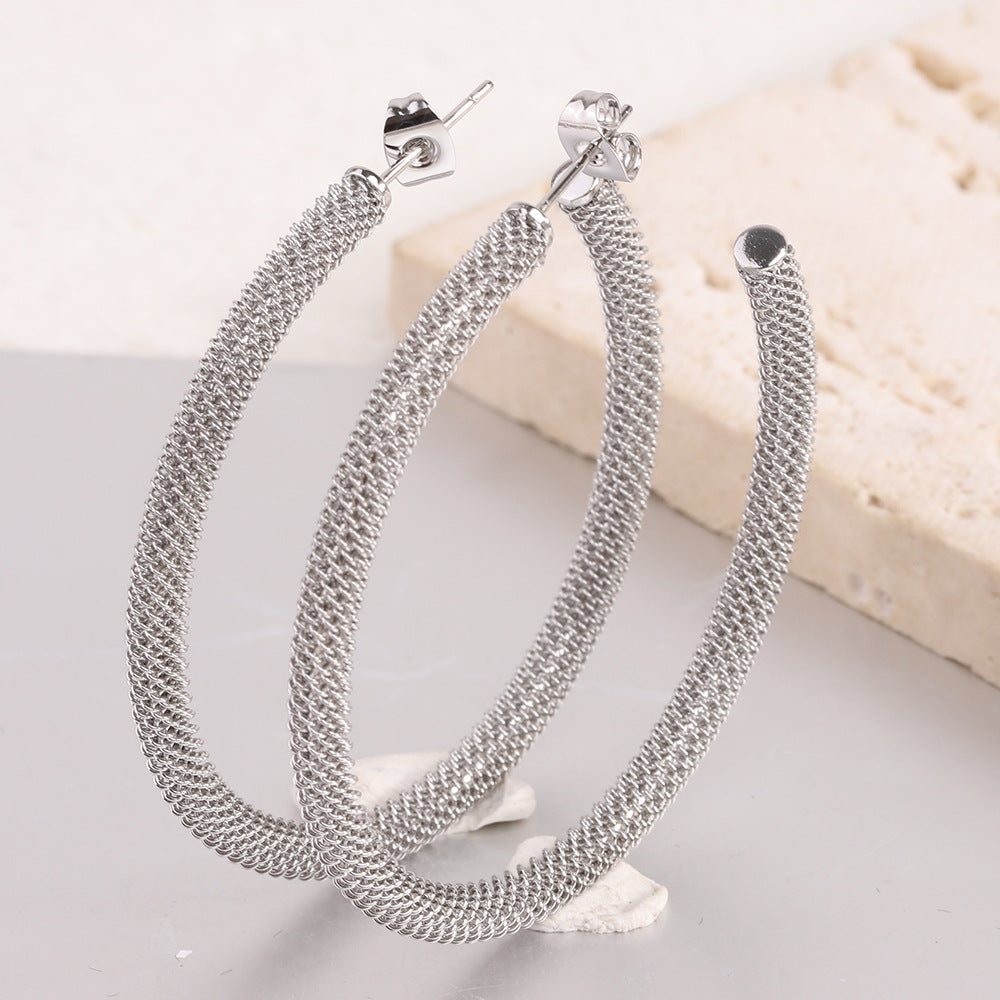 Wholesale Titanium Steel Earrings Circular Mesh 5mm Open Earrings ACC-ES-ZhongZhe005