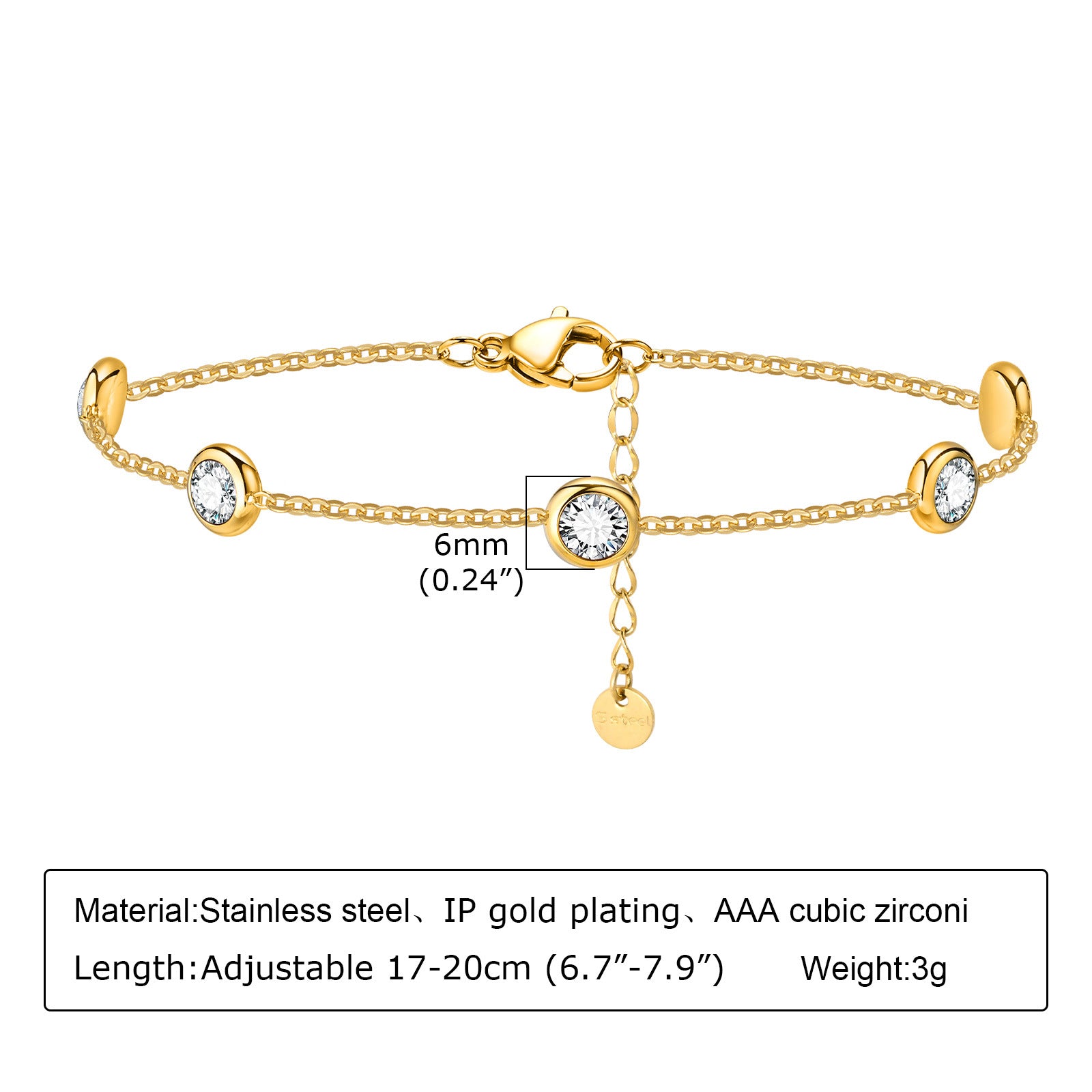 Wholesale Trendy Geometric Gold Stainless Steel Bracelet With White Colorful Zircon For Women Fashion Accessory Gift