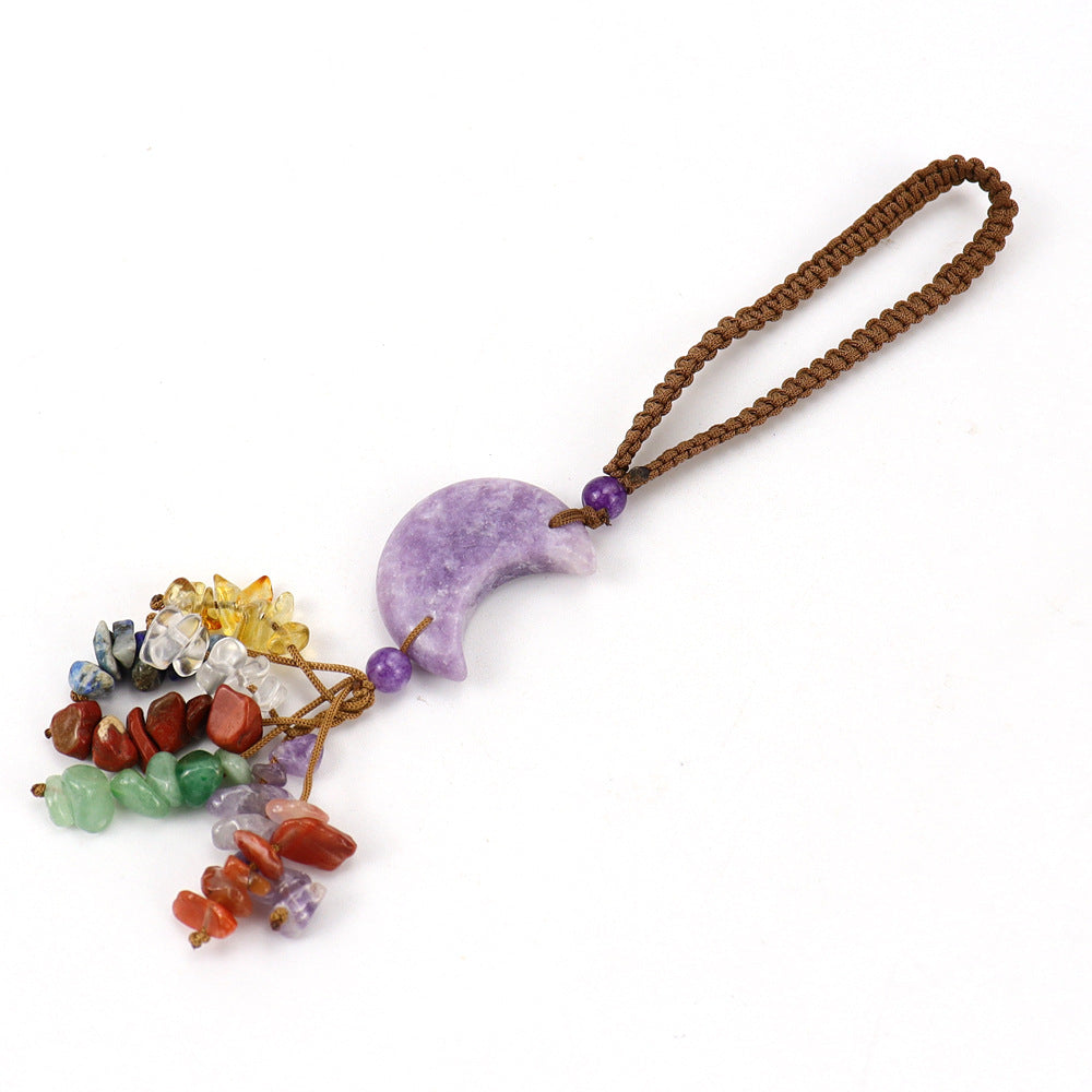 Wholesale  Natural Crystal Original Stone Moon Colorful Pendant Keychains