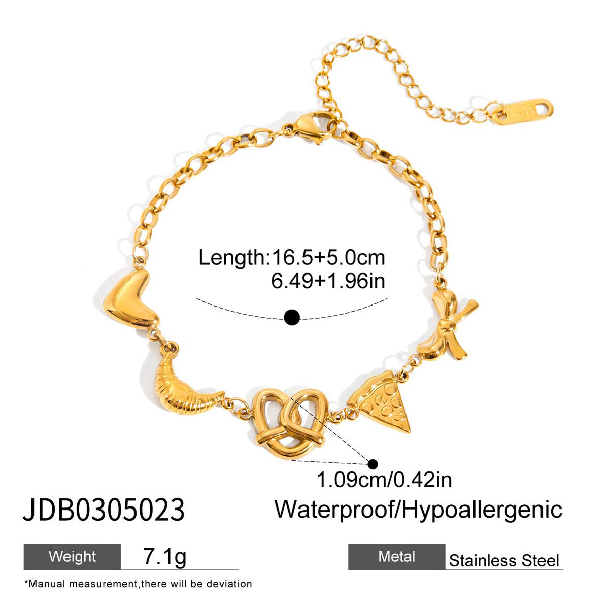 Wholesale 18K Gold Stainless Steel Love Croissant Pizza Bow Bracelet