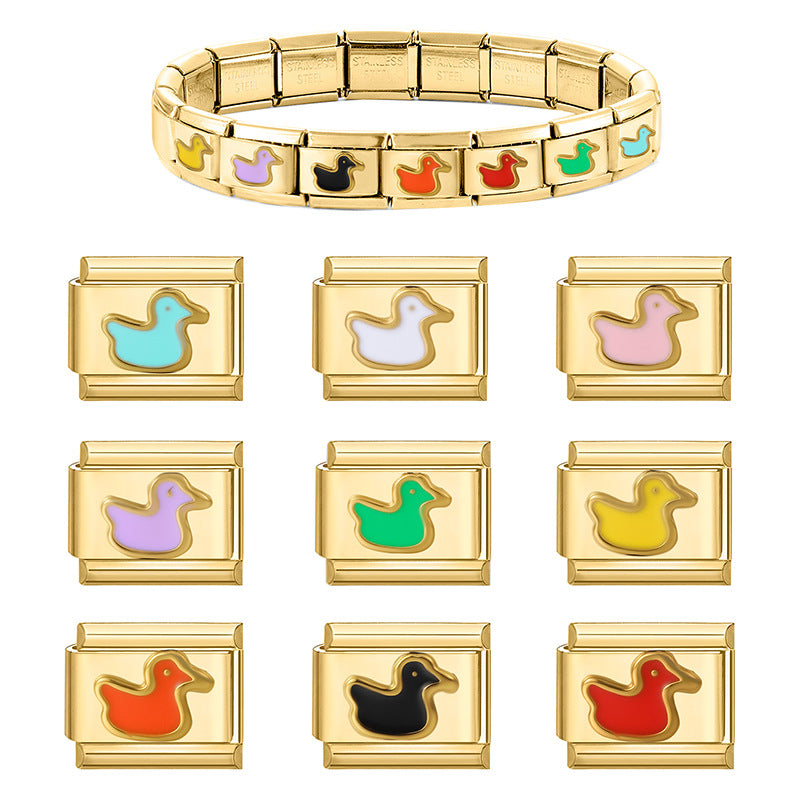 Wholesale Land Animal Italian Charms
 DIY square duck Section Creative Stainless Steel Composable Bracelet