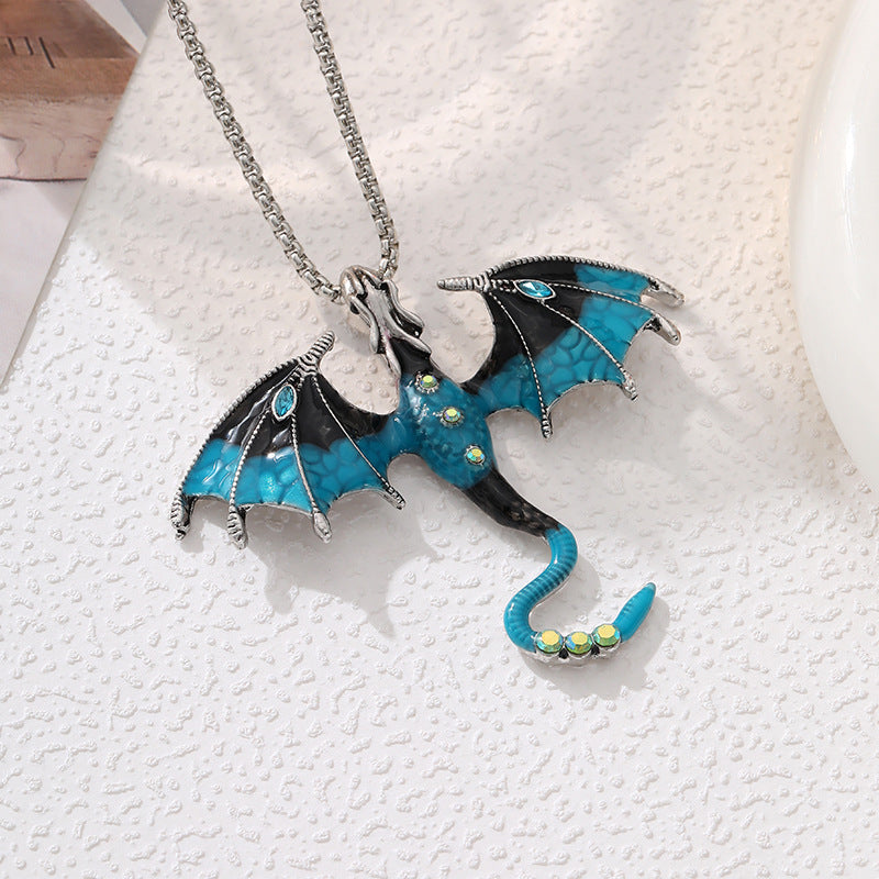 Wholesale  Retro Oil Dropping Cartoon Dragon Style Pendant Necklace