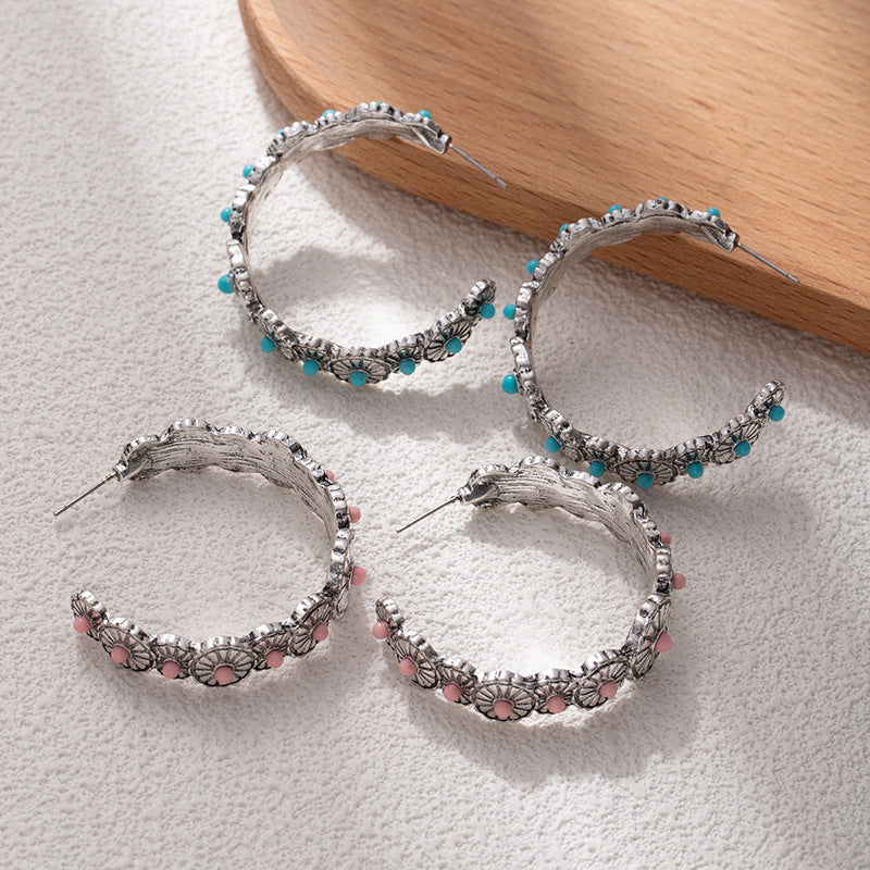 Wholesale Retro Western ethnic style large C-shaped exaggerated earrings