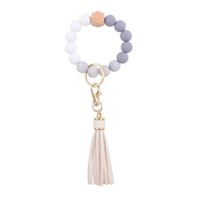 Wholesale  leather PU tassel silicone bracelet wrist keychain