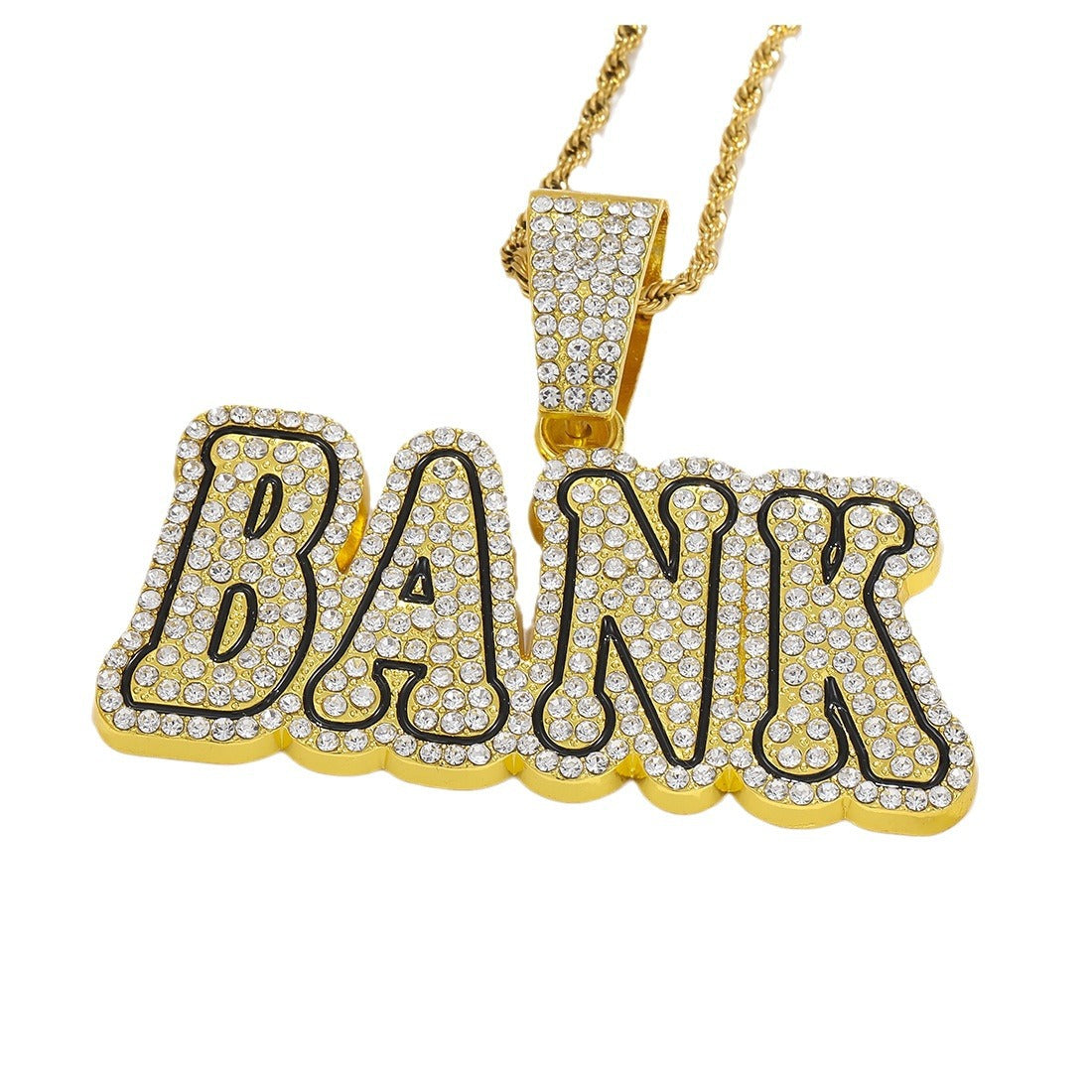 Wholesale Hip-hop Style Full Diamond Letter Pendant Necklace Men's Cuban Chain ACC-NE-MeiWeite006