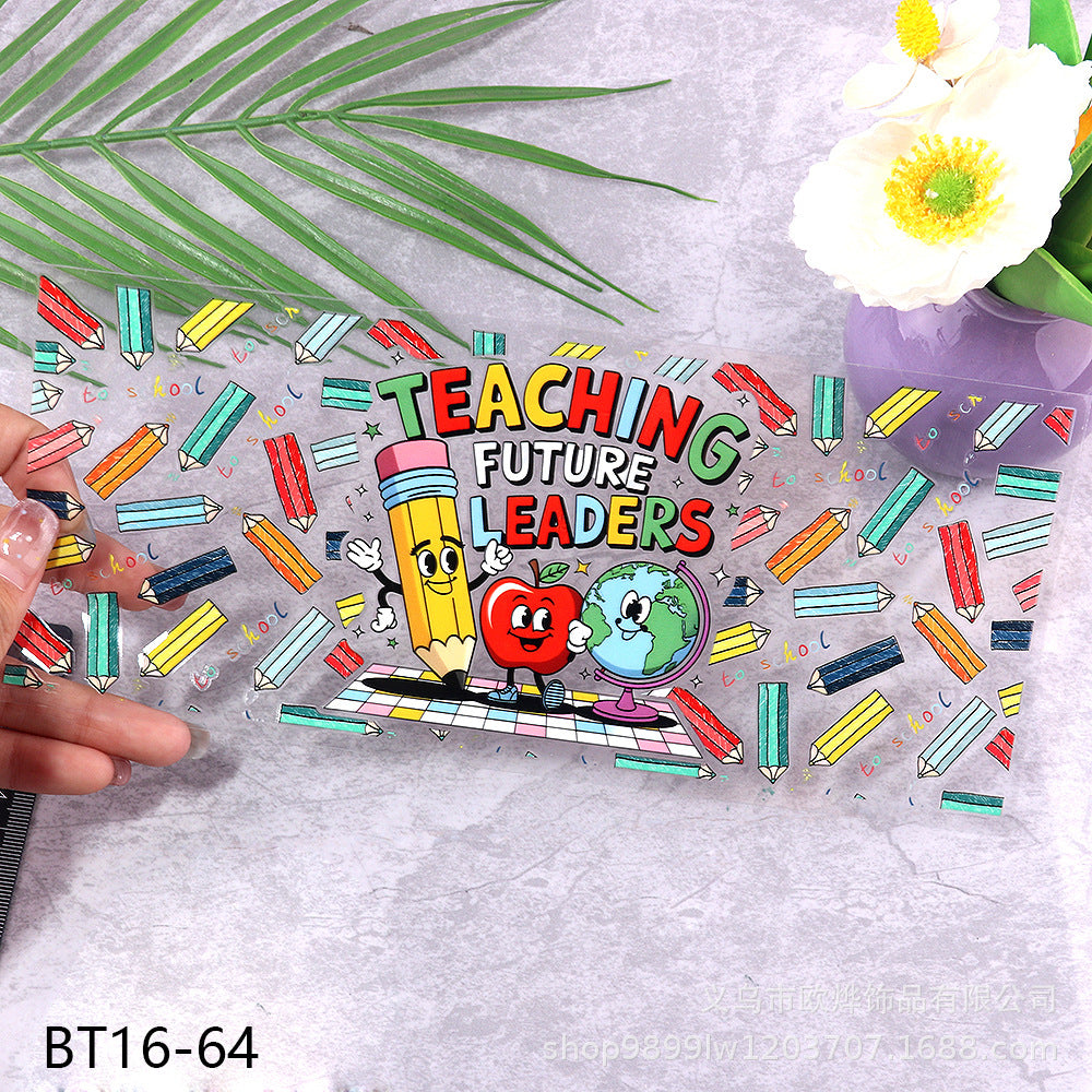 Wholesale Cartoon pencil medical UV transfer stickers crystal stickers tear film leave word crystal stickers 16oz glass stickers