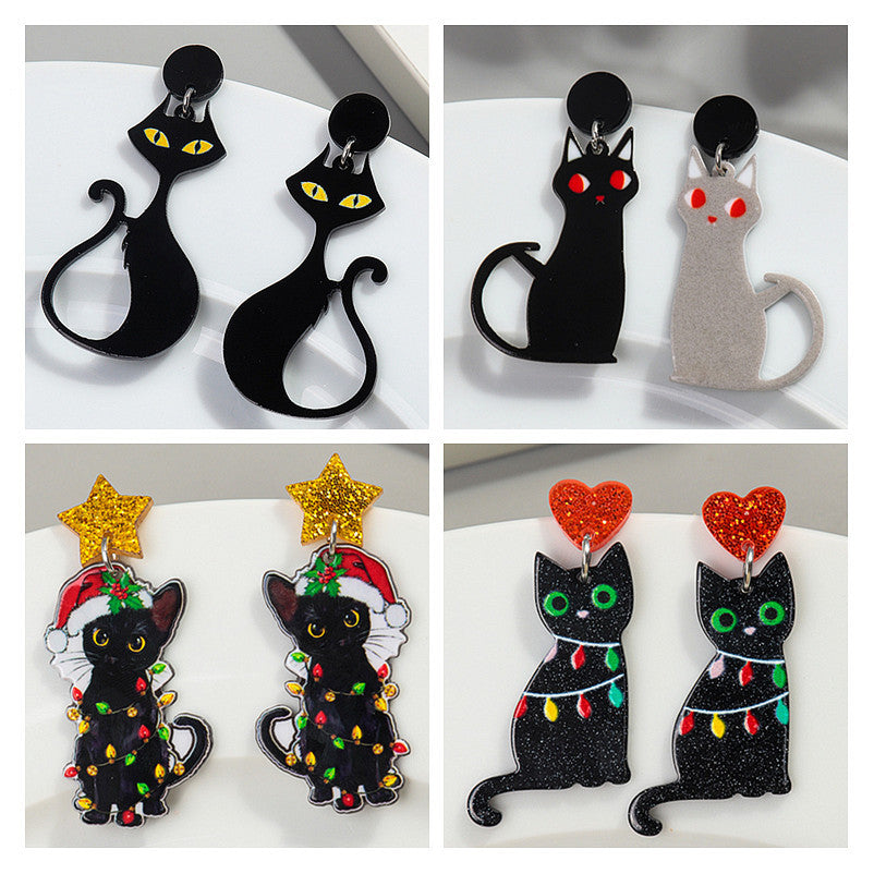 Wholesale Christmas Cat Earrings Acrylic Fashion Accessory Gift for Party Wear Boutique