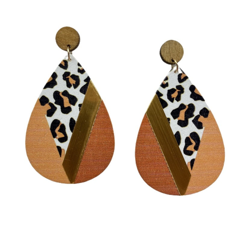 Wholesale Vintage Leopard Print Wooden Earrings ACC-ES-FX028