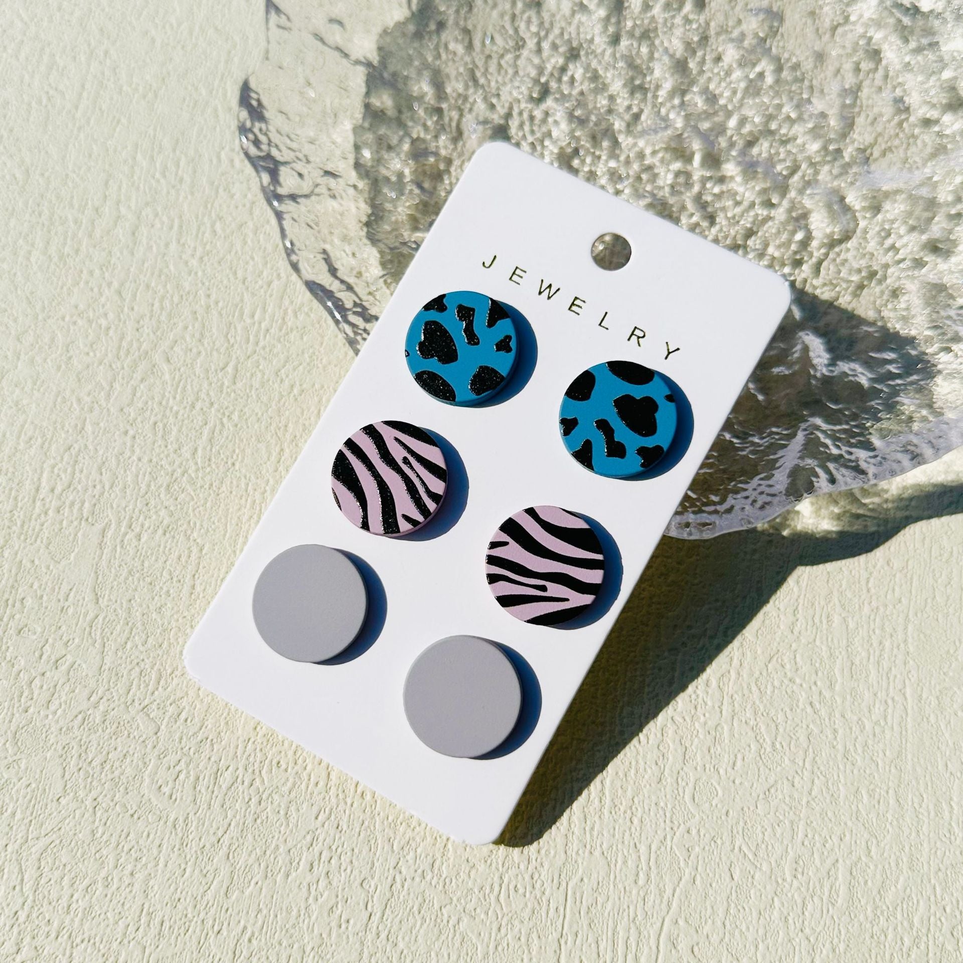 Wholesale printing spray paint clay texture colorful round cute contrast color ear studs  earrings