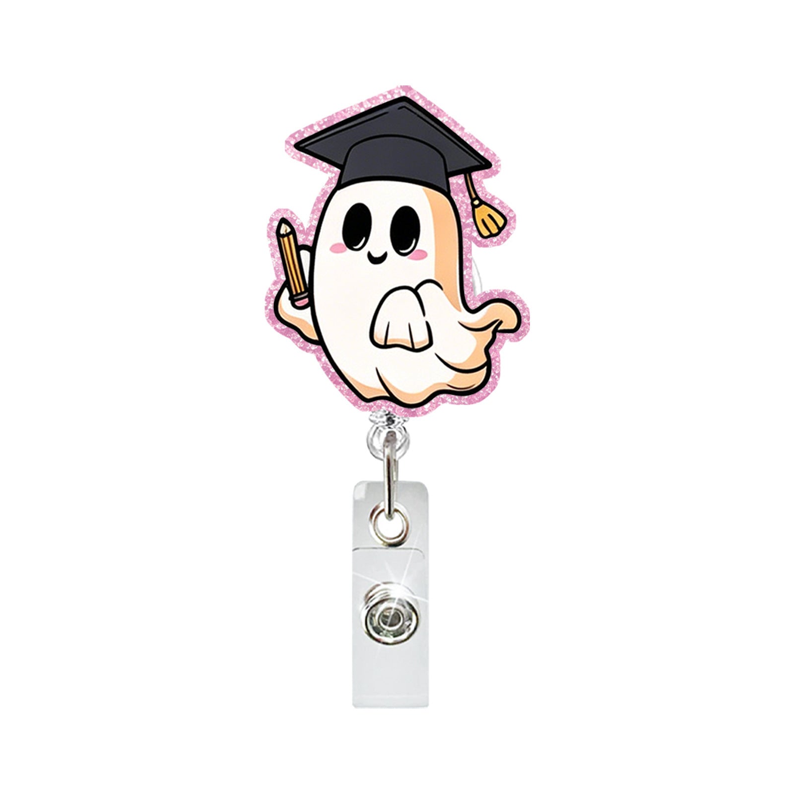 Wholesale Trendy Acrylic Ghost Badge Clip,  Easy-to-Rotate Design for ID Cards and Keychains