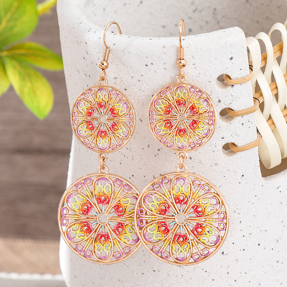 Wholesale Gold Bohemian Earrings Exaggerated Hollow Carved Pattern Fashion Accessory