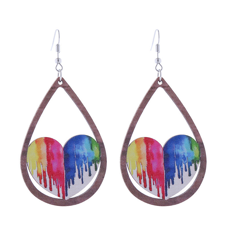 Wholesale Seven Color LOVE Rainbow Wooden Earrings