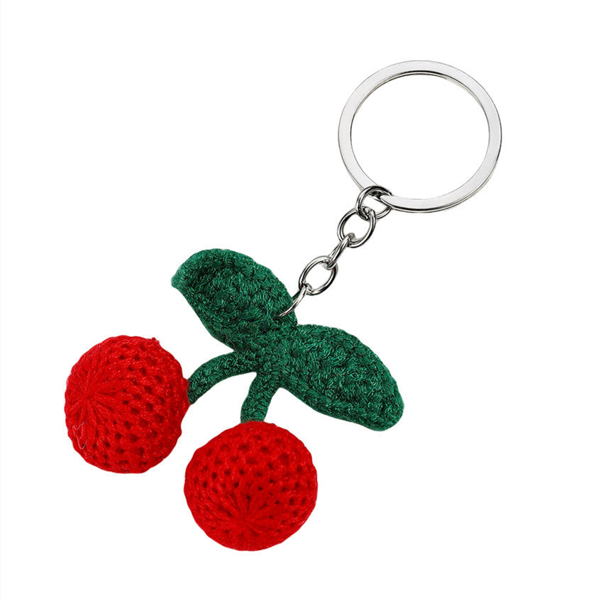 Wholesale hand-woven diy knitted wool cherry pendant keychains