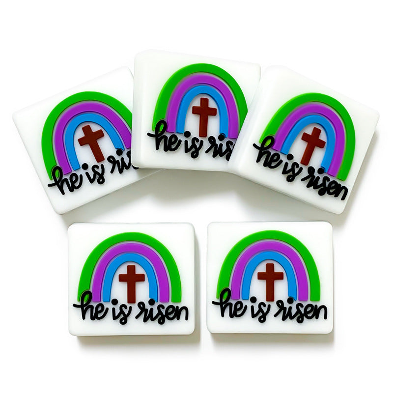 Wholesale 10pcs Rainbow Cross Silicone Beads DIY Handmade Beaded Pen Accessories ACC-BDS-WDX047