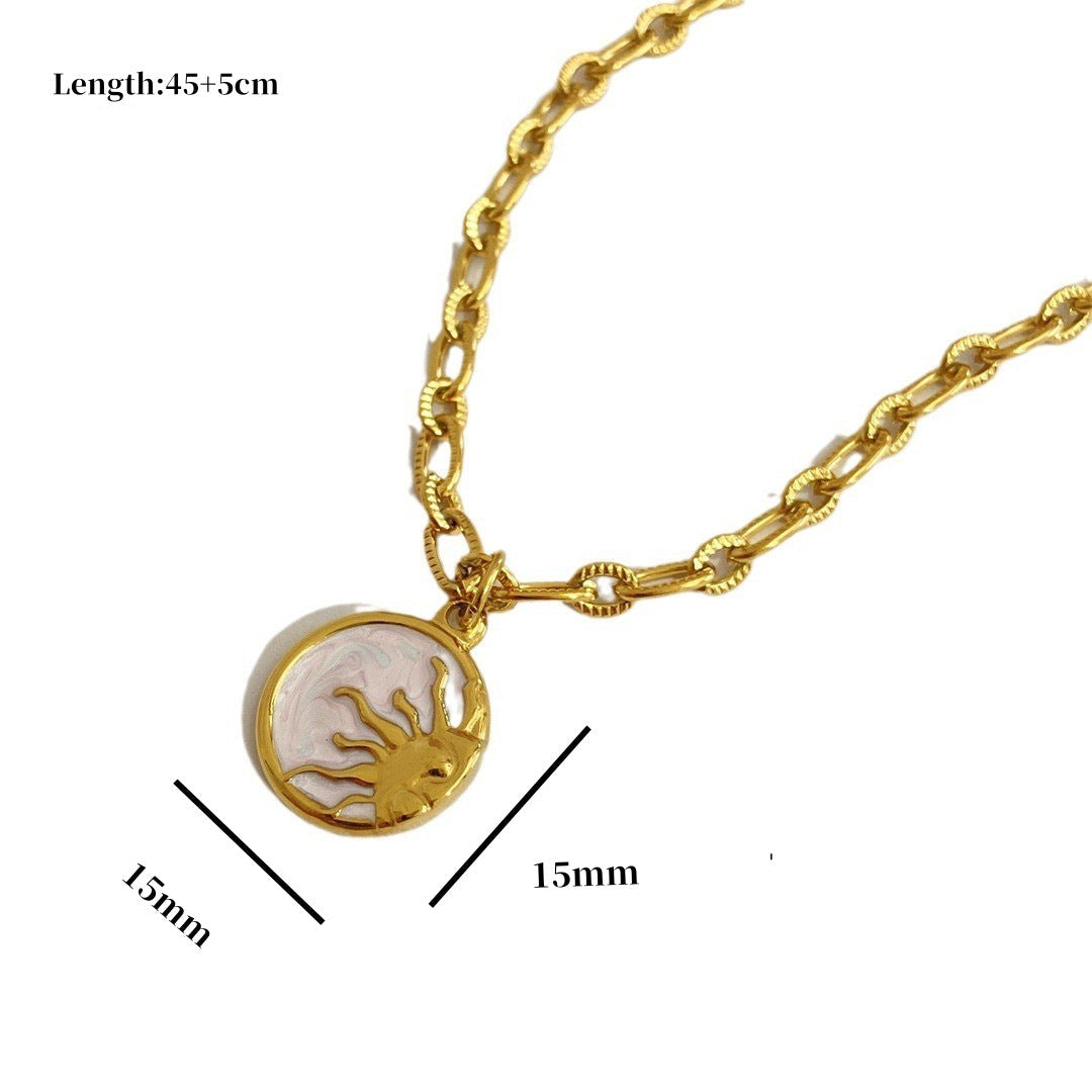 Wholesale Stainless Steel Mother of Pearl Sun Necklace