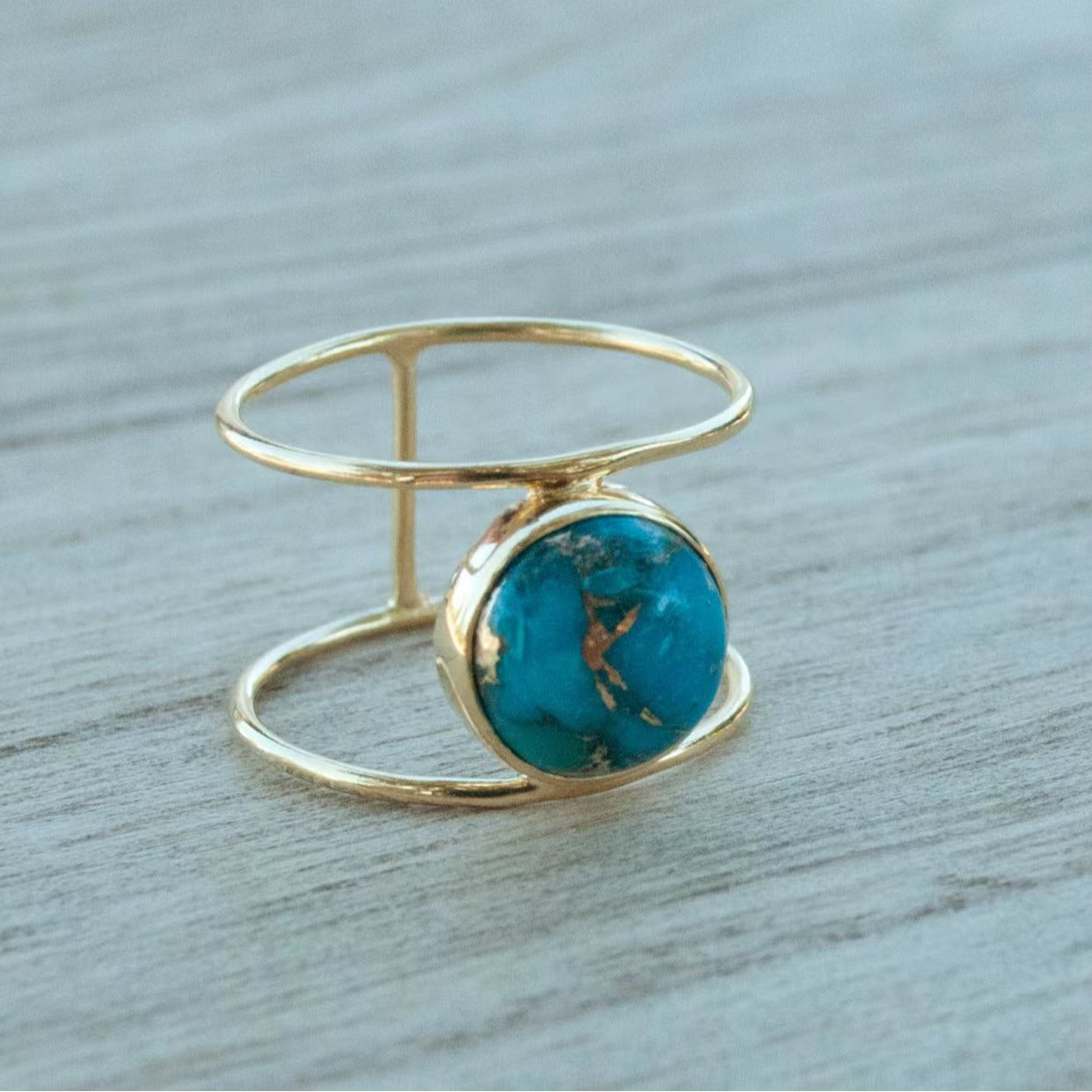 Wholesale Double-Layer Ring with Round Turquoise