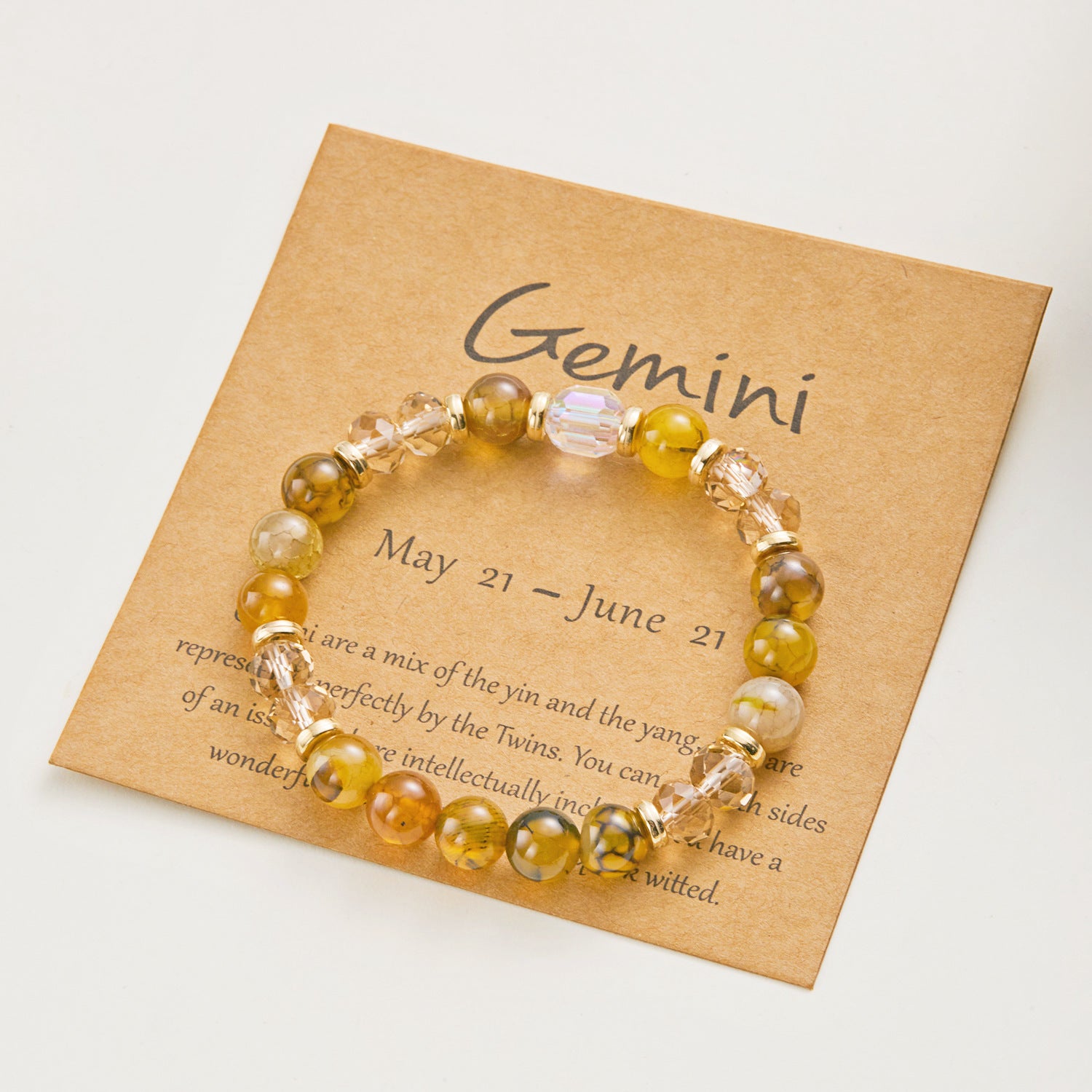 Wholesale  Twelve Constellation Color Natural Stone Crystal Paper Card Mixed Color Beaded Bracelet