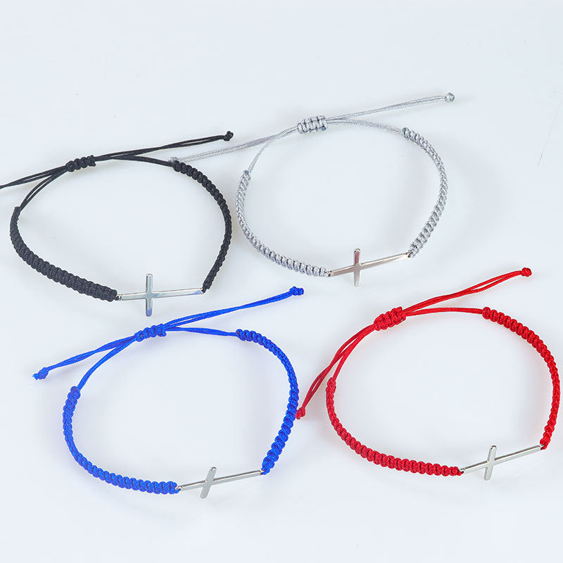 Wholesale cross multicolor adjustable bracelet black and white woven couple bracelet