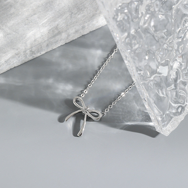 Wholesale Simple Fashion Rose Gold Diamond Bow Copper Necklaces ACC-NE-YingRong006