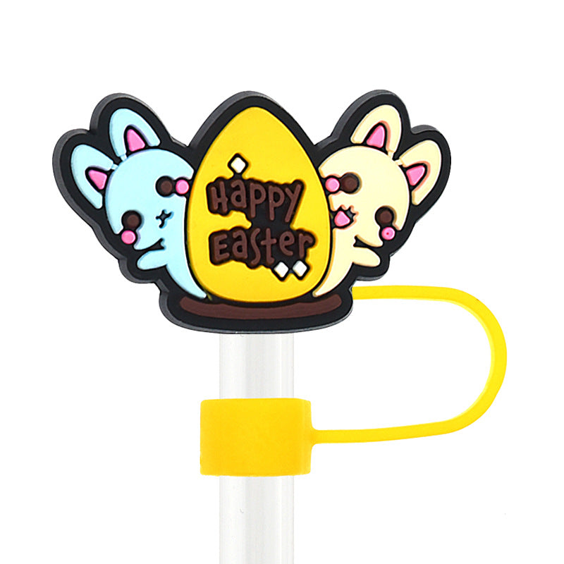 Wholesale Random 100pcs Easter 10mm PVC Soft Straw Tube Cap ACC-SCR-RYY088