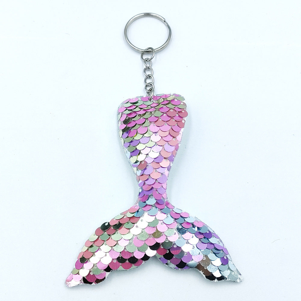 Wholesale single sided fish scale sequin keychain bag pendant fishtail key accessories ACC-KC-DY004