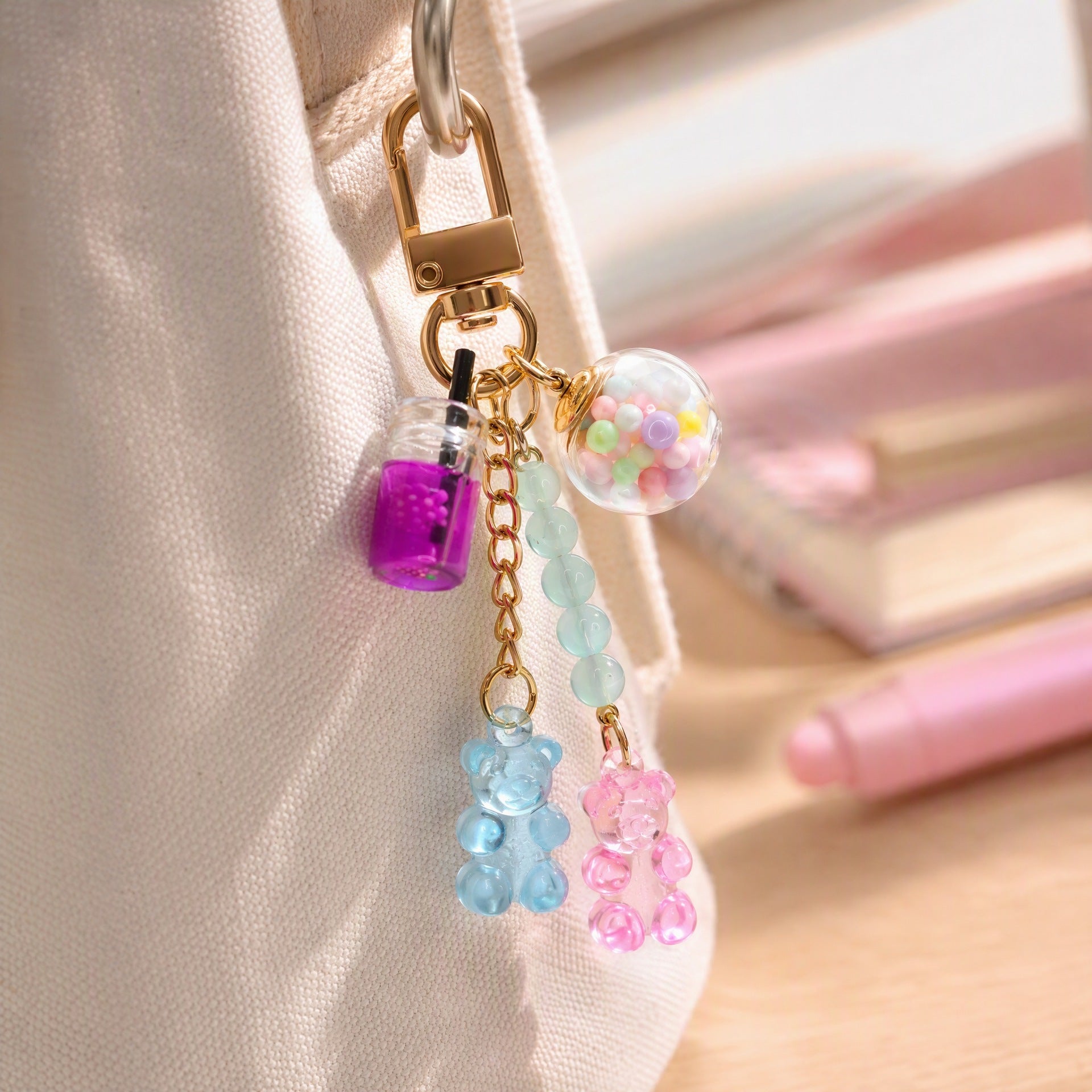 Wholesale Cute Handmade Polymer Clay Rainbow Candy Water Cup Bear Keychain Trendy Fashion Bag Charm For Everyday Gift And Resale
