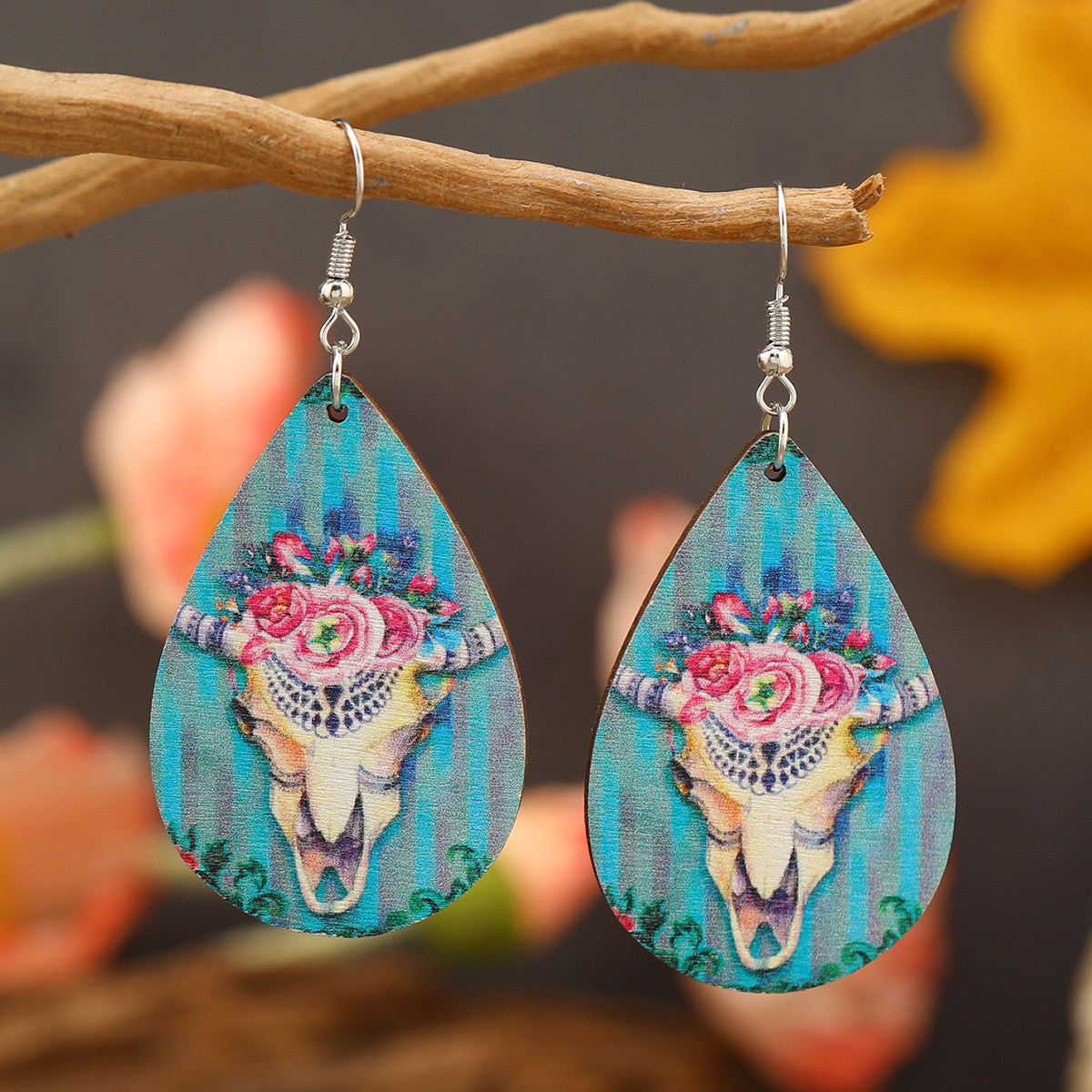 Wholesale Western style cow head sunflower water drop Earrings