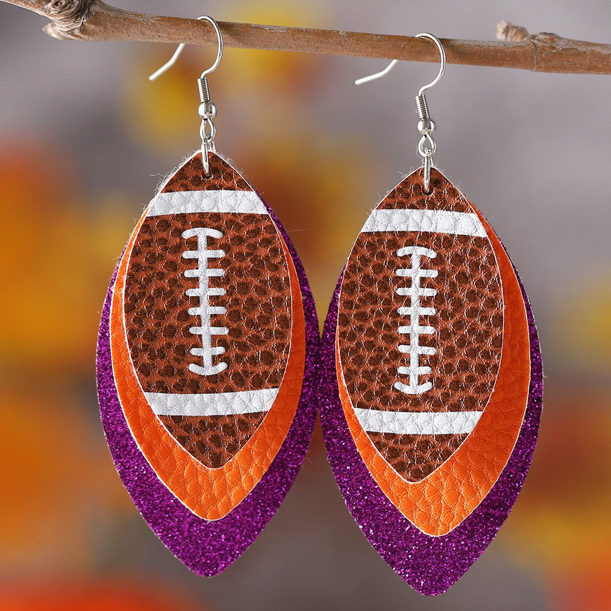 Wholesale Teardrop-shaped football acrylic leather earrings