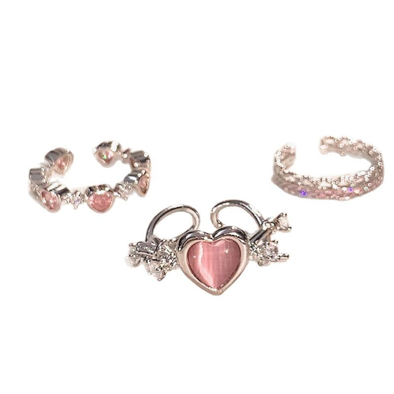 Wholesale Pink Diamond Love Ring Adjustable Women' s Fashion Jewelry Gift