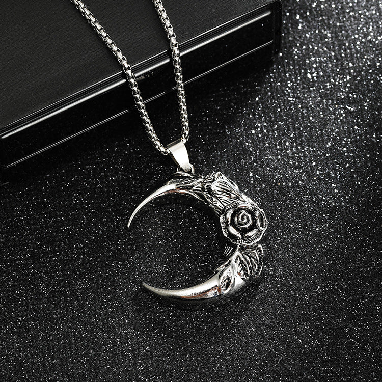 Wholesale Titanium Steel Dark Style Rose Moon Alloy Pendant Necklace