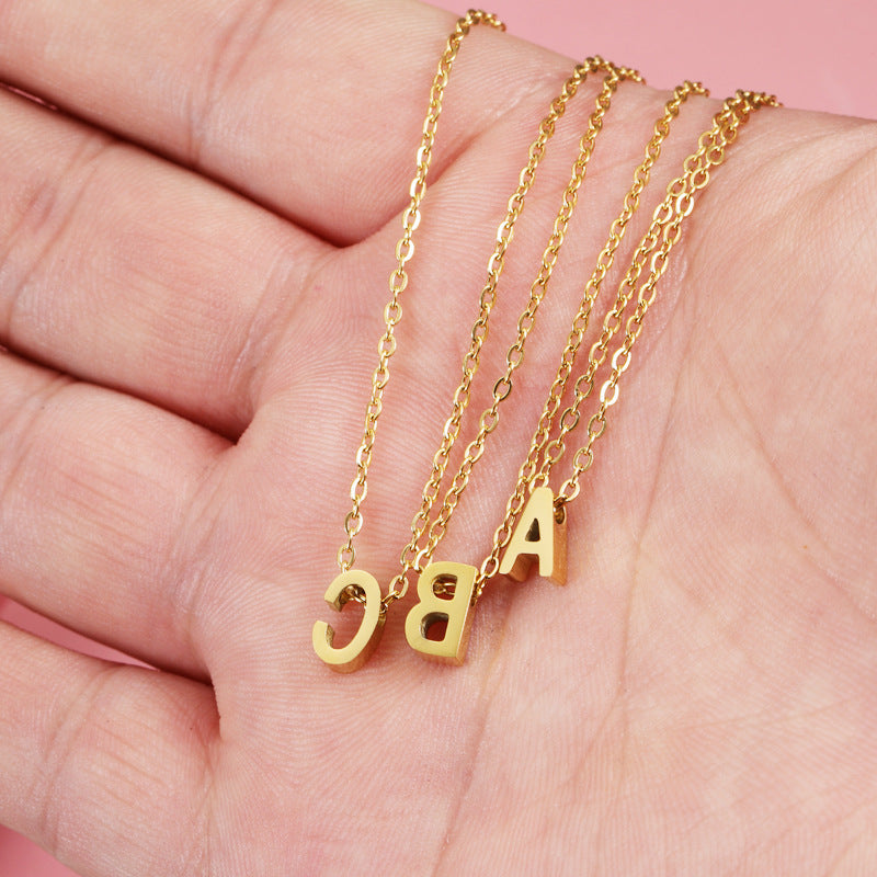 Wholesale Gold Letter Necklace Pendant 26 English Letters Titanium Steel Necklace ACC-NE-FaDiniya001