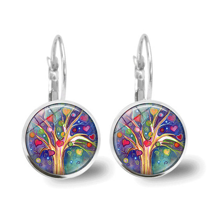 Wholesale Tree of Life Time Gemstone Earrings