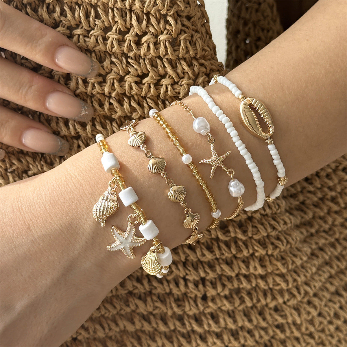 Wholesale Bohemian Beach Bracelet Set For Women Summer Vacation Starfish Shell Turtle Glass Seed Beads Handmade Fashion Accessory