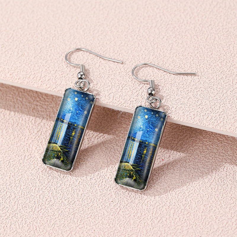 Wholesale  painting stars and moon night time gem glass earrings